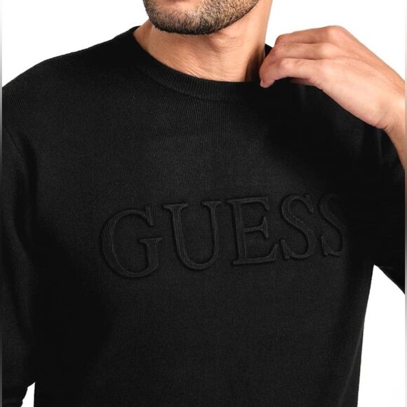 Guess Men’s Astero jet black front logo crewneck sweater size medium NWT - Picture 2 of 12